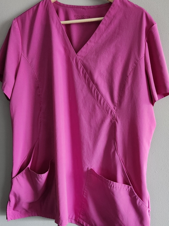 Tops - Options Women's V-Neck Scrub Top in Bright Fuchsia Pink